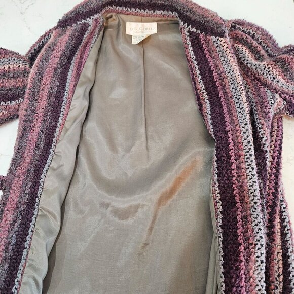 D.K. Gold By Donnkenny Striped Knit Jacket Size 8 Purple Mohair Lambswool 80's - Picture 5 of 9
